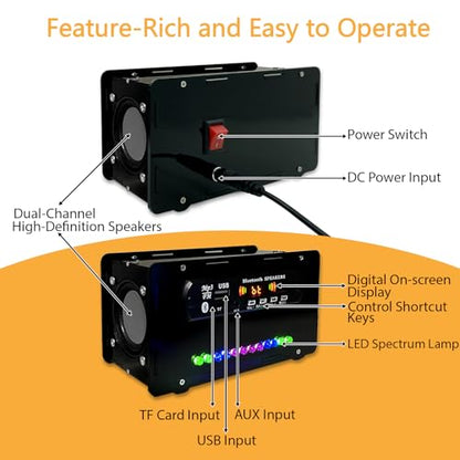 EIELE Soldering Practice Kit - Multi-Function Speaker with AUX & TF Playback, Voice-Activated Level Indicator, Dual Channel, Black Case - color: Black case