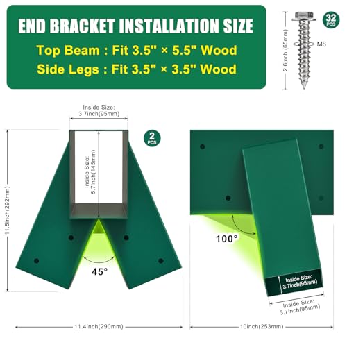 BeneLabel A-Frame 2 Swing Set Brackets, Heavy Duty Steel Swing Set Hardware with Mounting Hardware, DIY Swing Set End Bracket Swing Set Kit for 2 (4x4) Legs & 1 (4x6) Beam, Green - color: Both Ends Swing Set Bracket