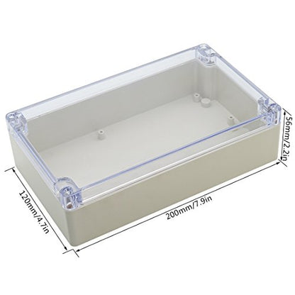 LeMotech ABS Plastic Junction Box Dustproof Waterproof IP65 Electrical Enclosure Box Universal Project Enclosure Grey with PC Transparent Clear Cover 8 x 4.7 x 2.2 inch（200 x120 x56 mm） - size: 8" X 4.7" X 2.2"