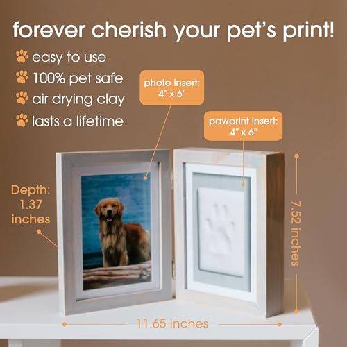Pearhead Pet Paw Print Photo Frame and Clay Imprint Kit, Distressed Gray - color: Distressed Wood Pawprint Desk Frame