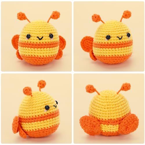 Crochet Kit for Beginners - Bee Crochet Kit, Learn to Crochet, All You Need in, Videos, Instructions, Soft Yarn, Birthday Gift for Adults - color: Bee