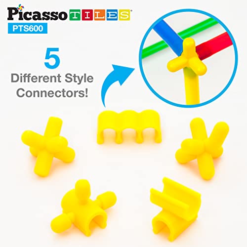 PicassoTiles 600pc Construction Toy Straw Building Set Children STEM Learning Interlocking Building Toys Creative Straw Connecting Builder Kits Early Education Kit for Kids Boys & Girls Ages 3+ PTS600 - color: 600pc Toy Straw