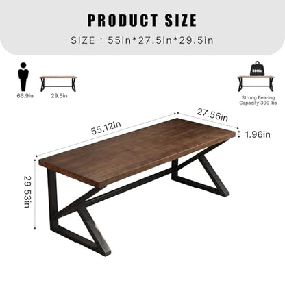Sihtengxxhongs Solid Wood Desk 55 Inch Home Office Desk, Rustic Wooden Computer Desk with Heavy Duty Metal Frame, Large Writing Study Workstation for Bedroom, Living Room, Home Office - size: S009