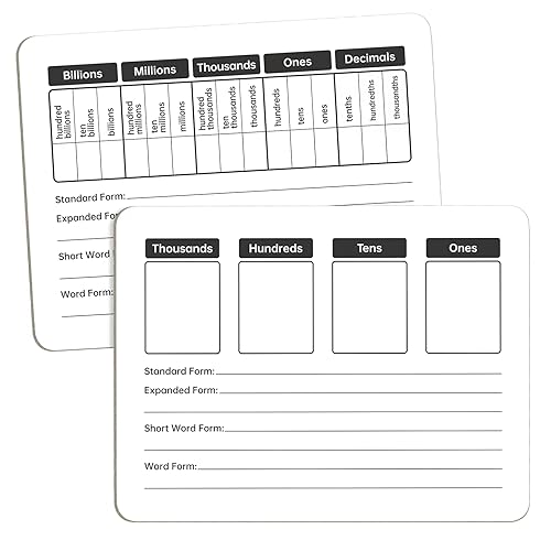 Place Value Board 9" x 12" Double Sided Dry Erase Boards for Students for Teaching Place Values from Billions to Decimal Numbers Math Manipulative Lapboard for Home School and Classroom - style: Place value