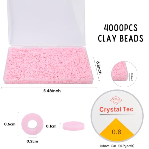 4000pcs Light Pink Clay Beads,6mm Heishi Bead Polymer Flat Round Disc Bulk Beads for Jewelry Making,DIY Friendship Bracelet and Necklace Craft - color: Light Pink