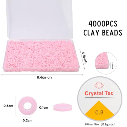 4000pcs Light Pink Clay Beads,6mm Heishi Bead Polymer Flat Round Disc Bulk Beads for Jewelry Making,DIY Friendship Bracelet and Necklace Craft - color: Light Pink