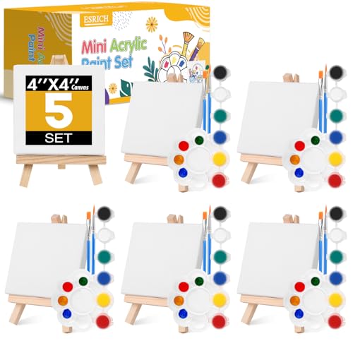 ESRICH 5 Set Canvas Painting Kit, Mini Acrylic Paint Set - size: 5 set 4 x 4 inches