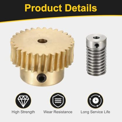 uxcell Worm Gear Set 30T 0.8 Module 1:30 Reduction Rate, Right Rotation Drive Gear Box Wheel Reduce Transmission Part (Brass Gear-4mm Bore, 1045 Steel Rod 5mm Bore) - size: Gear-4mm, Rod-5mm Bore, style: 0.8M-30T