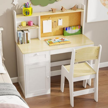 FTZxHKLX Wooden Kids Study Desk and Chair Set for 5-12 Years Old, Natural - color: Natural, size: Regular