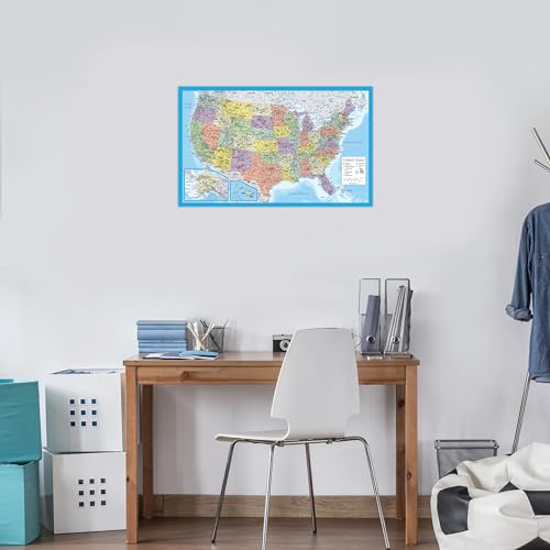 2 Pack - Laminated World Map & US Map Poster Set - Wall Chart Map of the World & United States - Made in the USA [Light Blue] - color: Light Blue