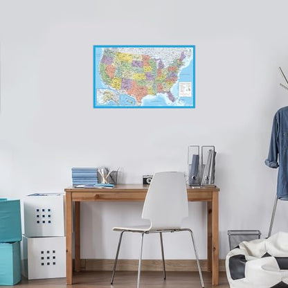 2 Pack - Laminated World Map & US Map Poster Set - Wall Chart Map of the World & United States - Made in the USA [Light Blue] - color: Light Blue