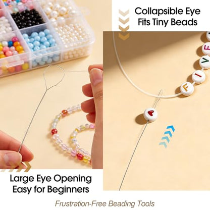 3 Rolls Elastic String Kit (328 Yds) with Spring Cord Clamps - 0.5/0.8/1.0mm Stretchy Cord for Clay & Seed Beads, Jewelry Repair, Necklaces & DIY Friendship Bracelets - 8 Pcs Set w/Needles & Scissors