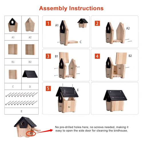 NATUREYLWL DIY Wooden Birdhouse Kit with Side Access
