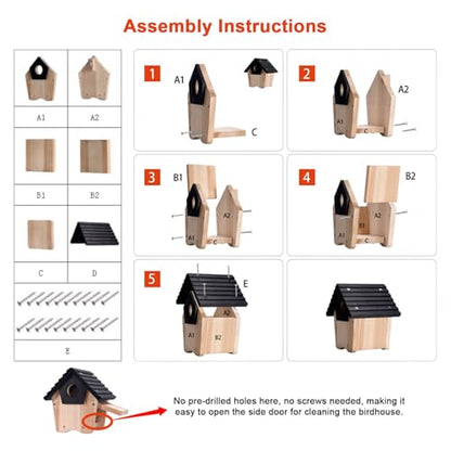 NATUREYLWL DIY Wooden Birdhouse Kit with Side Access