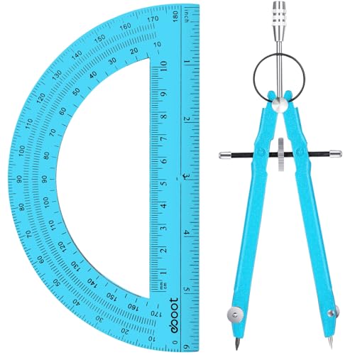EBOOT Math Geometry Set Metal Compass 6" Clear Protractor, Blue and Blue - color: Blue and Blue