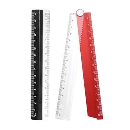 HARFINGTON Folding and Straight Ruler Kit 30/15cm Metric Aluminum Alloy Plastic Protractor Foldable Angle Rulers for Home Classroom Office, Red - color: Clear-Red