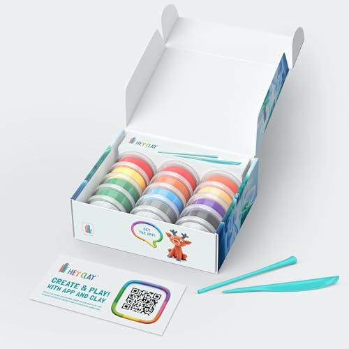 HEY CLAY Set - Colourful Modeling Air Dry Clay Kit for Kids 15 cans and Sculpting Tools with Fun Interactive Instructions App - Children 3+ (Winter Holidays) - color: Winter Holidays