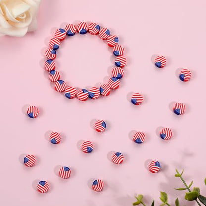 100pcs 4th of July Independence Day American Flag Polymer Clay Spacer Beads for Jewelry Making DIY Craft Bracelet Necklace (American Flag) - color: American Flag 1