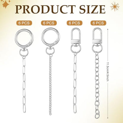24 Pcs Keychain Making Kit Keychain Charms Making Kit Swivel Hook Lobster Claw Clasps Extender Chain for DIY Craft Lip Gloss Jewelry Keychains Bags Accessories Gift (Silver) - color: Silver