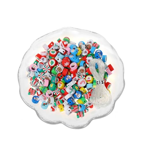 100 Pcs Polymer Clay Christmas Beads for Making Bracelets, 10mm Christmas Spacer Beads Charms for Women Jewelry Making DIY Xmas (Christmas D) - color: Christmas D