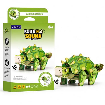 MierEdu Build 'N' Sound 3D Puzzle for Kids, Animal Puzzle with Sound Module, Educational STEM Craft Kit, FSC Paper Model Building Toy Gift for Ages 6+ - color: Ankylosaurus
