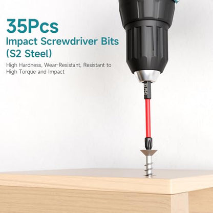 35Pcs Impact Drill and Driver Bit Set with a Storage Case - style: 28 Screwdriver Bits, 3 Drill Bits, 3 Burrs,1 Change Chuck