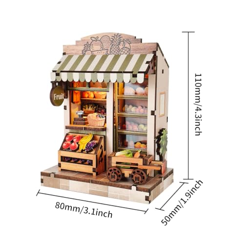 Music Park Book Nook Kit for Adults, 3D Wooden Puzzle Fruit Market with LED - color: Fruit Market