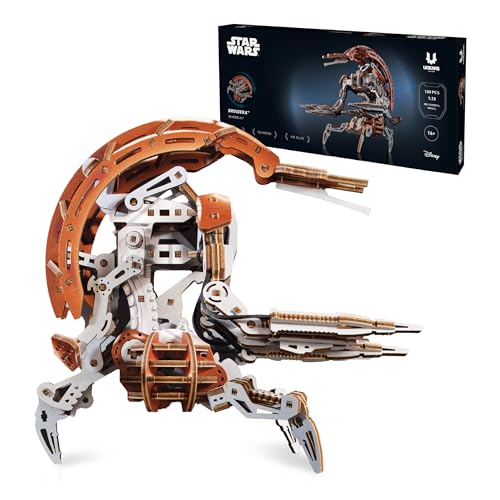 UGEARS Star Wars Droideka 3D Wooden Puzzles for Adults - Transforming Destroyer Droid Rolls into a Sphere and Unfolds to Battle Stance - Mechanical Model Kits for Adults to Build, Collectible Gift