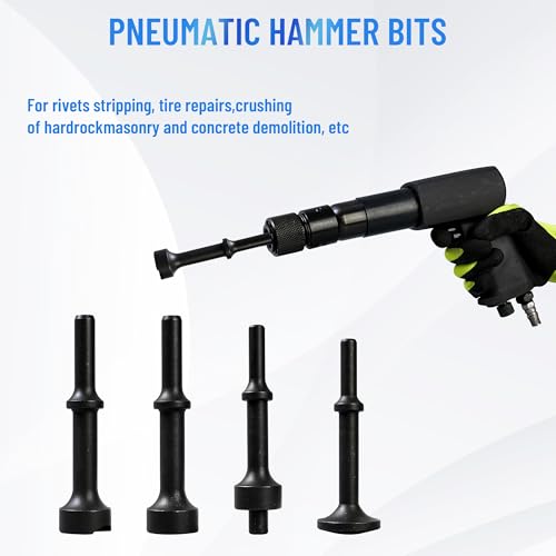 25PCS Multi-functional Pneumatic Hammer Piece Chisel Set, Air Hammer Kit, 2100 BPM Quick Change Retainer Air Hammer with Shovel Heads, Ball Joint Separator Set, Air hammer Bits (Black) - color: Black