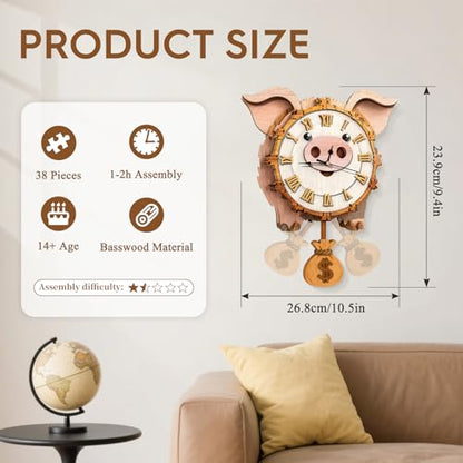 3D Puzzles for Adults Wooden Pig Puzzle Clock Adult Crafts - color: Pig Clock