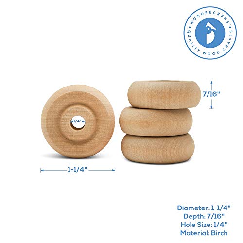 Classic Mini Wooden Wheels, Great for Crafts Too, 1-1/4 Inch Diameter, 7/16 Inch Thick, 1/4 Inch Hole, Pack of 50, by Woodpeckers - color: Pack of 50, size: 1-1/4 inch, 7/16 inch thick