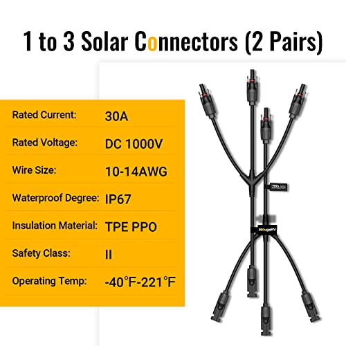 BougeRV Solar Y Connectors 1 to 3 Solar Parallel Connectors, 2 Pairs - size: 2 Pairs M/FFF and F/MMM