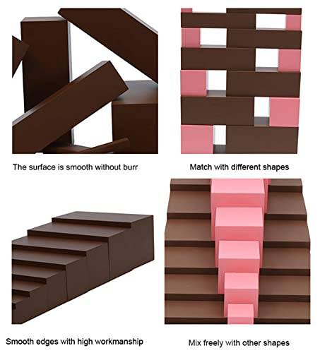 Montessori Toys for 3+ Year Old Wooden Brown Stairs Stacked Arrangement Ladder Blocks Development Sensory Toys Montessori Preschool Learning Math Baby Games Educational Toys(10 Piece Set)