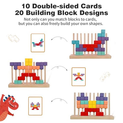 Wooden Stacking Blocks Puzzle Board Game, Montessori Toys for Toddlers Kids - color: Colorful B