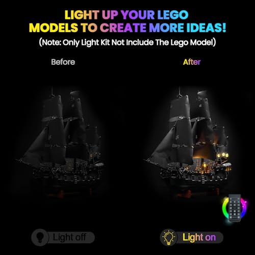 Upgraded Led Light Kit Compatible with Lego Captain Jack Sparrow's Pirate Ship Building Set, RC Version Compatible with Lego 10365 (Model Not Included) - style: Remote Version