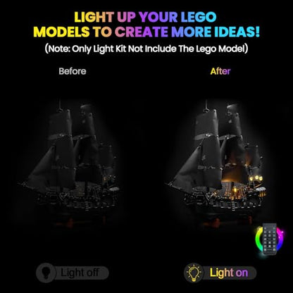 Upgraded Led Light Kit Compatible with Lego Captain Jack Sparrow's Pirate Ship Building Set, RC Version Compatible with Lego 10365 (Model Not Included) - style: Remote Version