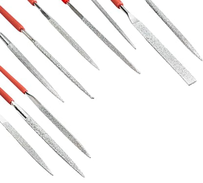 10 Piece Mini Diamond Files Set | 100mm (4") x 2mm | Diverse Shapes | PVC Gripped Handles | Essential for Lapidary Artists & Jewelers - size: 4" (10 Piece)