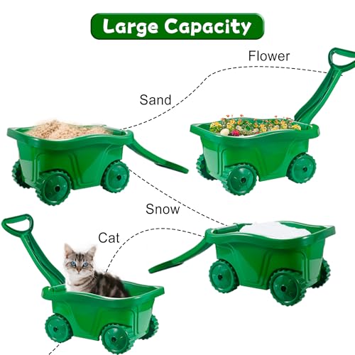 Kids Gardening Tools with Outdoor Yard Wheelbarrow Set Toys, Ages 3+ - color: Green-4pcs