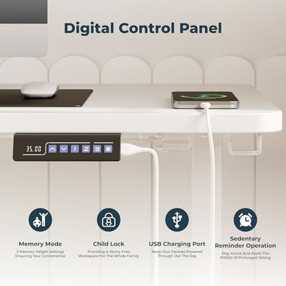 55''x 24'' Standing Desk Electric Adjustable for Home Office - color: White, size: 5524