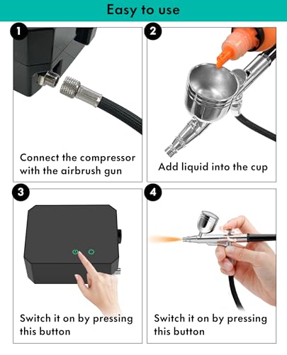 Gocheer Airbrush Kit with Air Compressor, 48 PSI(Black） - color: Black