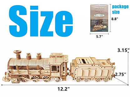 3D Wooden Steam Train Puzzle, DIY Assembly Train Model Kits, Wood Crafts STEM Brain Teaser Puzzle, Steam Train Christmas Birthday Gifts for Adults & Teens - color: Train