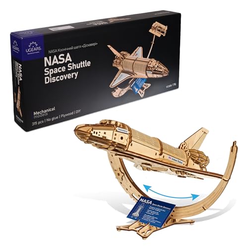 UGEARS NASA Space Shuttle Discovery - Wooden Models to Build for Adults - Space Shuttle Model Kit - Mechanical 3D Puzzle Wooden Model Kit for Adults - Spacecraft Model with Detailed Features