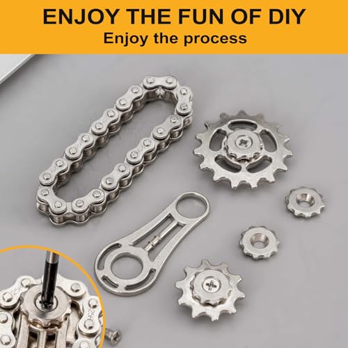 2 Pieces Bicycle Chain Gear Decompression Toy, Children and Adult Finger Spinning top, Cool Office, Travel, Meeting Desktop Small Toy, Durable Mechanical Belt with Smooth Bearings EDC