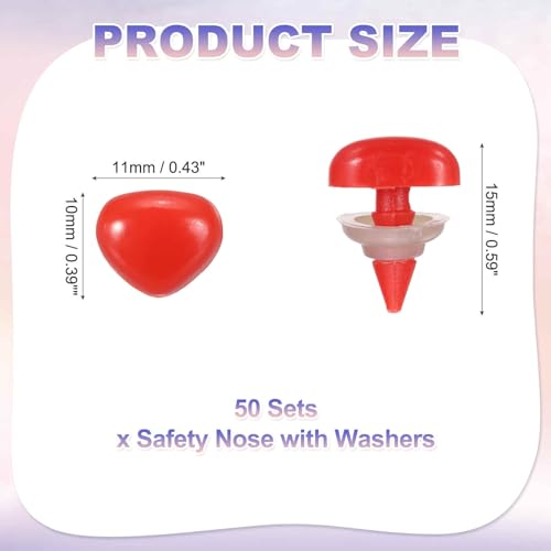MECCANIXITY 50set 10mm Large Plastic Triangle Safety Noses Red with Washer for Crochet Stuffed Animal Doll Craft Puppet Plush Toy Bear - color: Red, size: 10mm