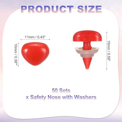 MECCANIXITY 50set 10mm Large Plastic Triangle Safety Noses Red with Washer for Crochet Stuffed Animal Doll Craft Puppet Plush Toy Bear - color: Red, size: 10mm