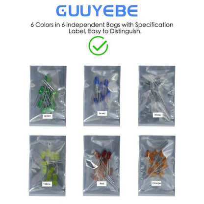 LEDs, Single LED Light 5mm LED Diode Lamp DIY Kit 6 Colors 10PCS