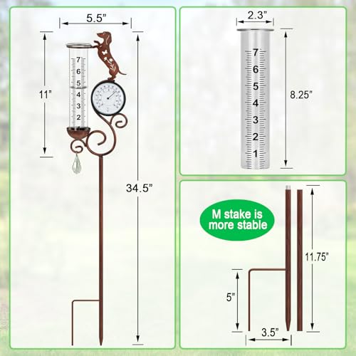 Dog Rain Gauge Outdoor,Large Number Scale Rain Gauge-Temperature&Hygrometer - color: Dachshund