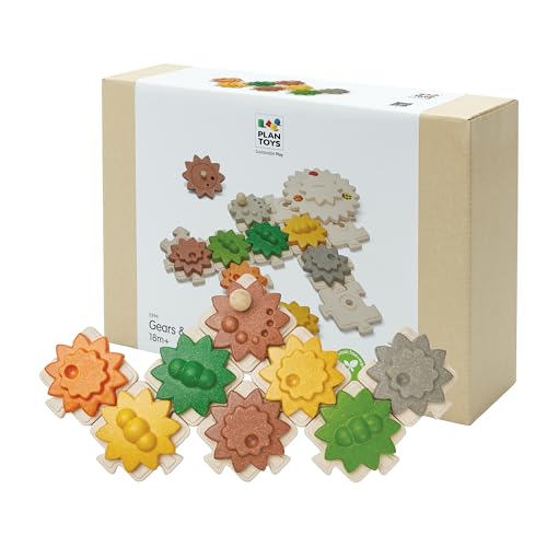 PlanToys® Wooden Gears & Puzzles Set Montessori STEM Kids Educational Toy - color: Gears & Puzzles Set
