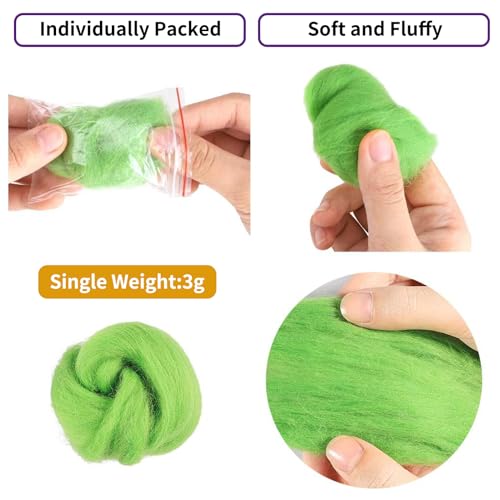 Habbi 100 Colors Needle Felting Wool Roving, 3g Each