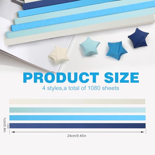 FoDau770 Solid Color Star Paper Strips - 1080 Sheet, Blue Series - color: Solid Blue Series